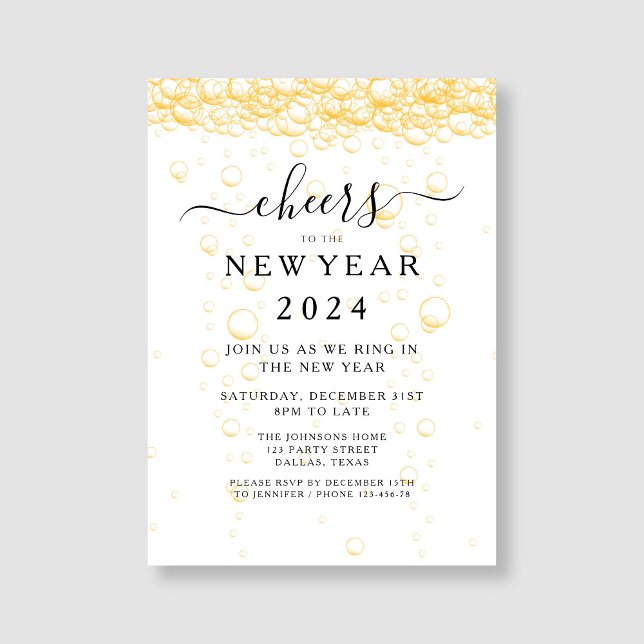 Invitation Soirée du Nouvel An Fizz Élégant (Elegant Fizz New Year's Eve Party Invitation)