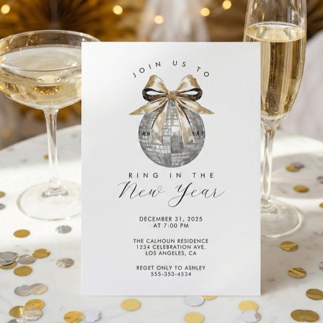 Invitation Soirée du Nouvel An Glam Silver Disco (Disco Ball Nye Party Invitation)