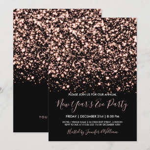 Invitation Soirée du Nouvel An Gold & Black Glam Rose