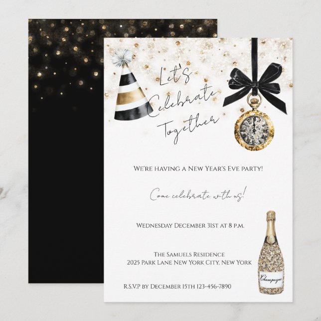 Invitation Soirée du Nouvel An Gold Glitzy Sparkle  (Devant / Derrière)