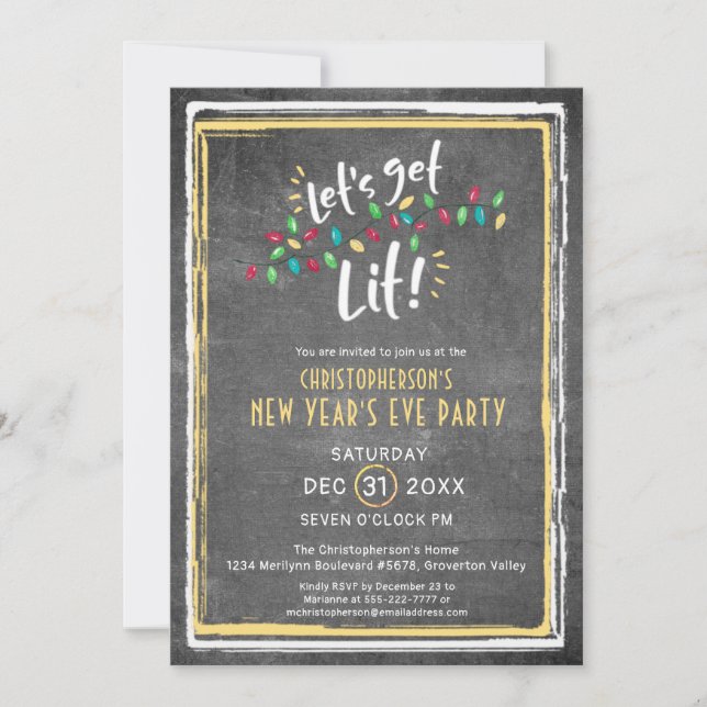 Invitation Soirée du Nouvel An LET'S GET LIT (Devant)