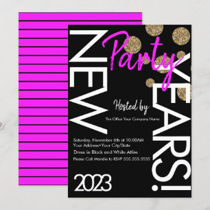 Invitation Soirée du Nouvel An Neon 2023 Typographie Rose Bla