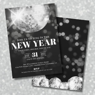 Invitation Soirée du Nouvel An Noir et Blanc