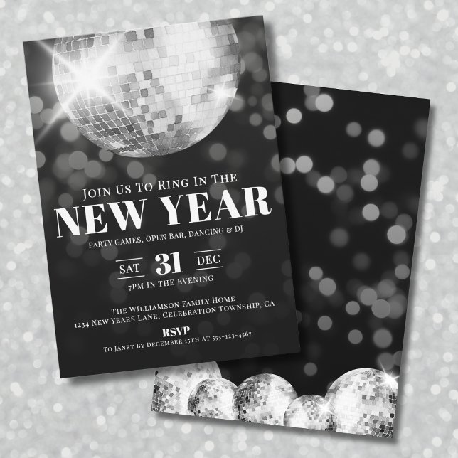 Invitation Soirée du Nouvel An Noir et Blanc (Black White New Year's Eve Celebration Party Invitation)