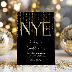 Invitation Soirée du Nouvel An Noir et Or