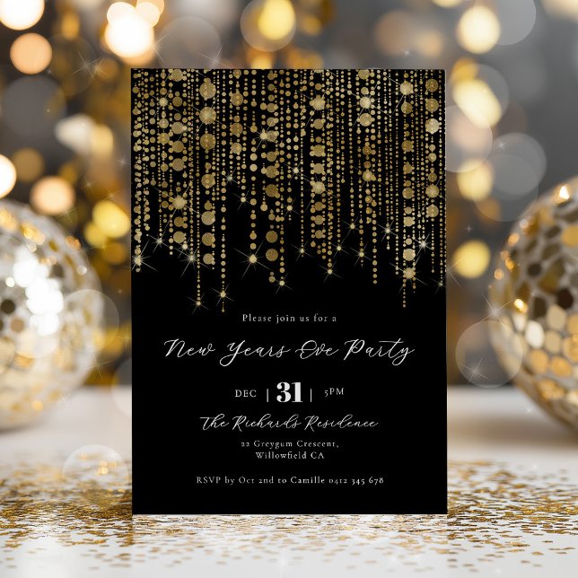 Invitation Soirée du Nouvel An Noir et Or (New Years Eve Invitation | Black and Gold)