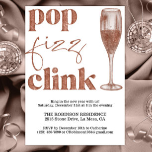 Invitation Soirée du Nouvel An Sparkle Rose Gold Cheers