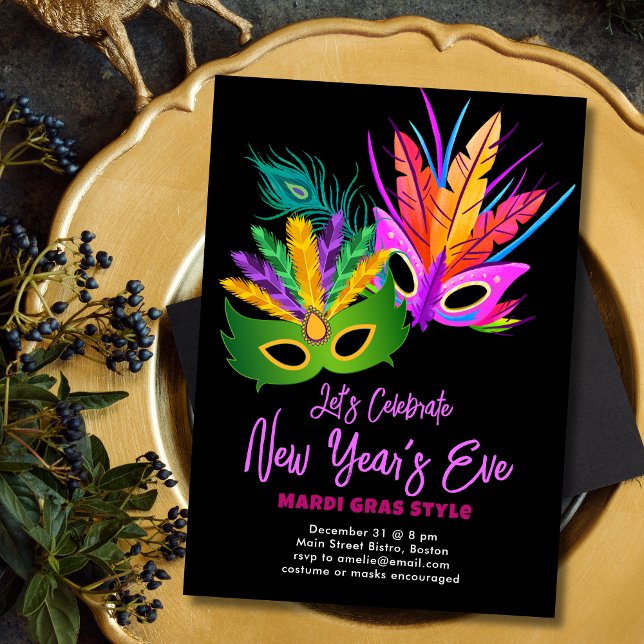 Invitation Soirée du Nouvel An sur le thème de Mardi Gras (Créateur téléchargé)