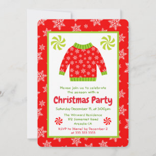 Invitation Soirée du pull de Noël flocon rouge