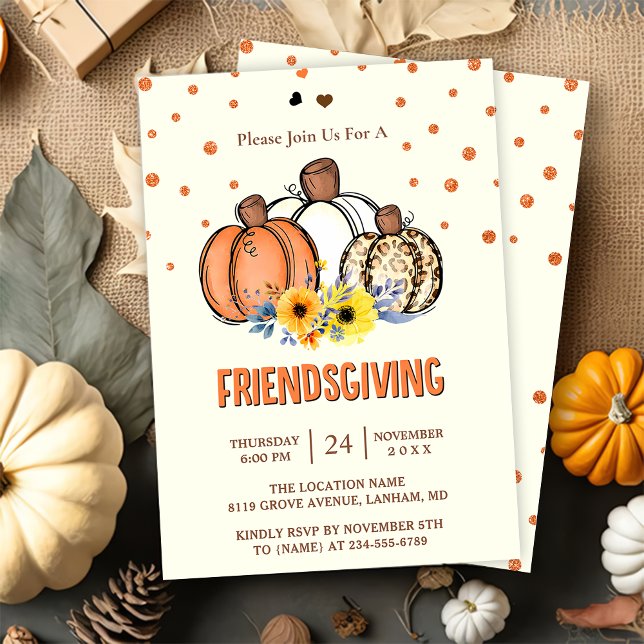 Invitation Soirée du repas de Friendsgiving de l'automne de c (Créateur téléchargé)