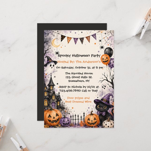 Invitation Soirée effrayante d'Halloween  (Devant/Arrière en situation)