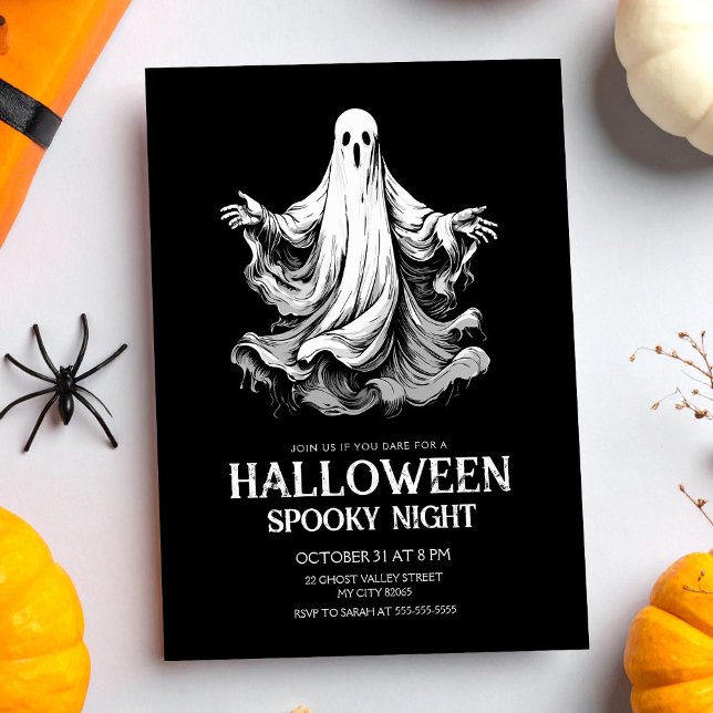 Invitation Soirée effrayante d'Halloween avec fantôme (Créateur téléchargé)