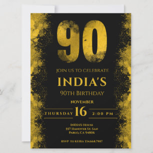 Invitation Soirée Elégante Black And Gold 90th Birthday Party
