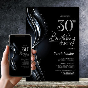 Invitation Soirée élégante Black and Silver 30e anniversaire