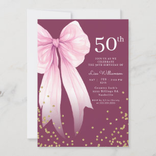 Invitation Soirée élégante Bow rose et Gold 50e anniversaire