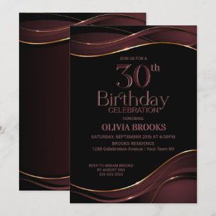 Invitation Soirée élégante de 30e anniversaire Noir et Rose