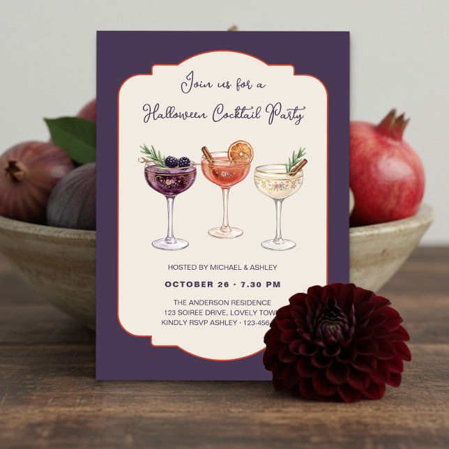 Invitation Soirée élégante de cocktail d'Halloween (Halloween Cocktail Party Invitation by Darling & May)