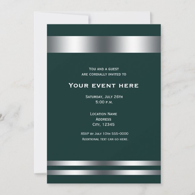 Invitation Soirée élégante de dîner Deep Teal & Silver (Devant)
