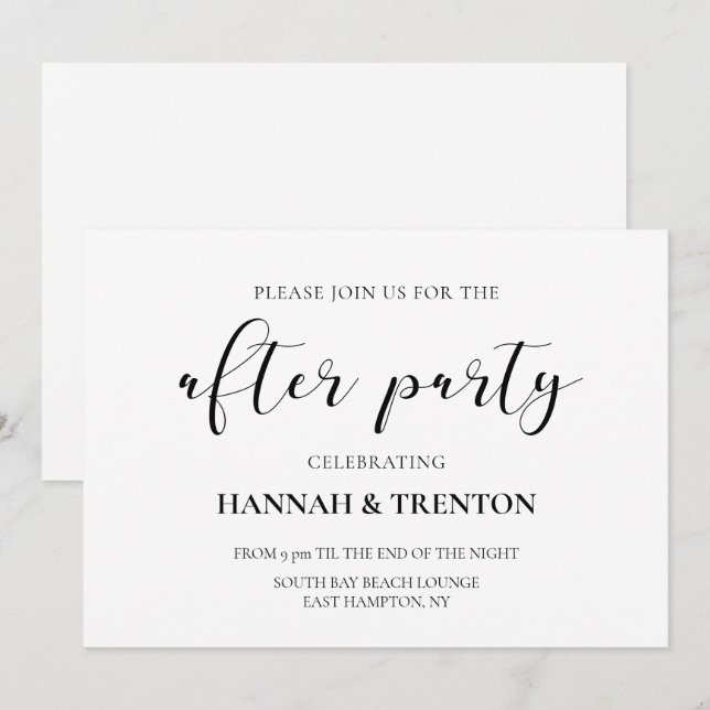 Invitation Soirée élégante de mariage après la fête (Devant / Derrière)