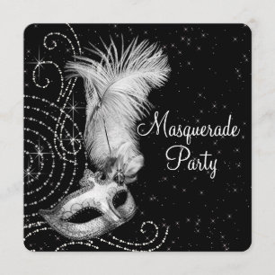 Invitation Soirée élégante de masques en noir et blanc