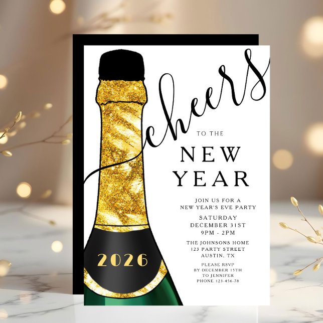Invitation Soirée élégante du Nouvel An (Elegant New Year's Eve Party Invitation)