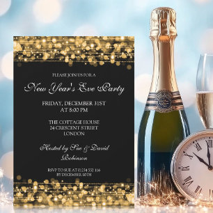 Invitation Soirée élégante du Nouvel An à paillettes dorées