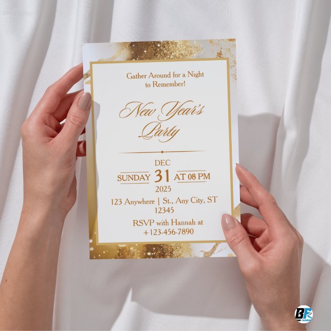Invitation Soirée élégante du Nouvel An Crème et Or (Créateur téléchargé)
