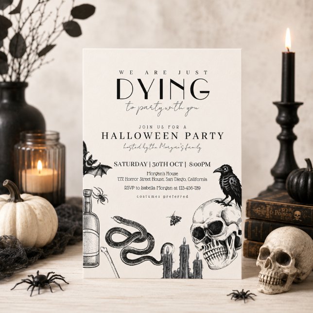 Invitation Soirée élégante gothique d'Halloween avec des crân (Créateur téléchargé)