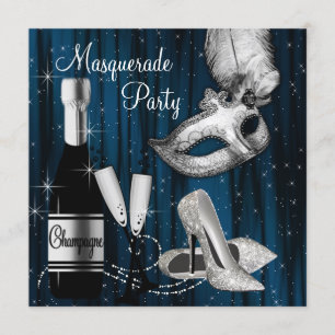 Invitation Soirée élégante Mascarade Bleue de minuit