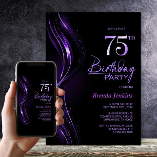 Invitation Soirée élégante Noir et Violet 75e anniversaire