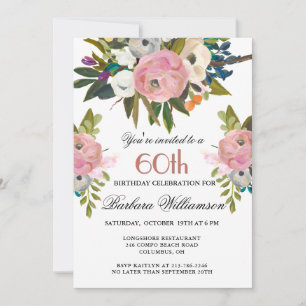 Invitation Soirée élégante peinte à la main florale 60e anniv