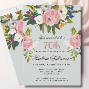 Invitation Soirée élégante peinte à la main florale 70e anniv