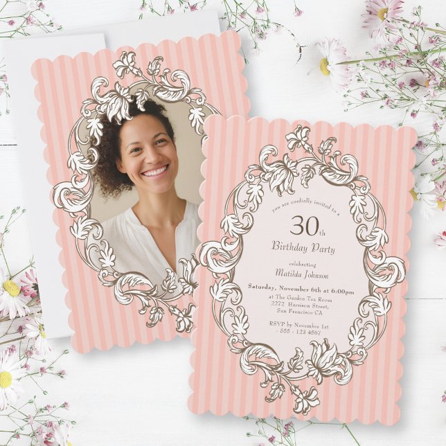 Invitation Soirée élégante rose 30e anniversaire (Elegant Pink 30th Birthday Party Invitation)