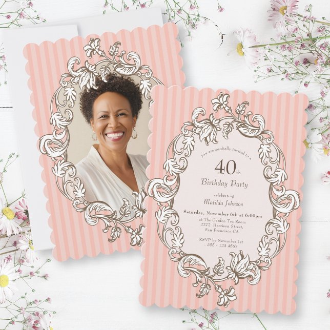 Invitation Soirée élégante rose 40e anniversaire (Elegant Pink 40th Birthday Party Invitation)