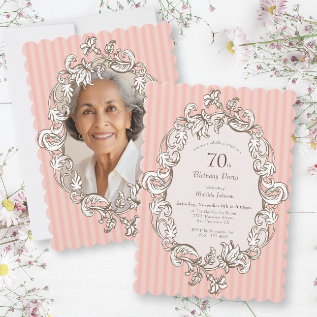 Invitation Soirée élégante rose 70e anniversaire (Elegant Pink 70th Birthday Party Invitation)