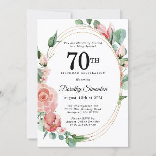 Invitation Soirée élégante rose florale 70e anniversaire