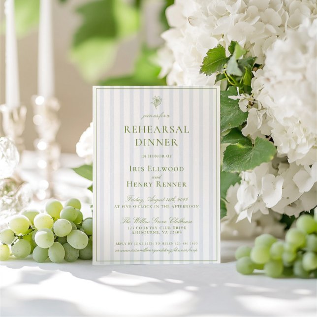 Invitation Soirée élégante Sage Vert & Bleu (Elegant Sage Green & Blue Rehearsal Dinner Invitation)