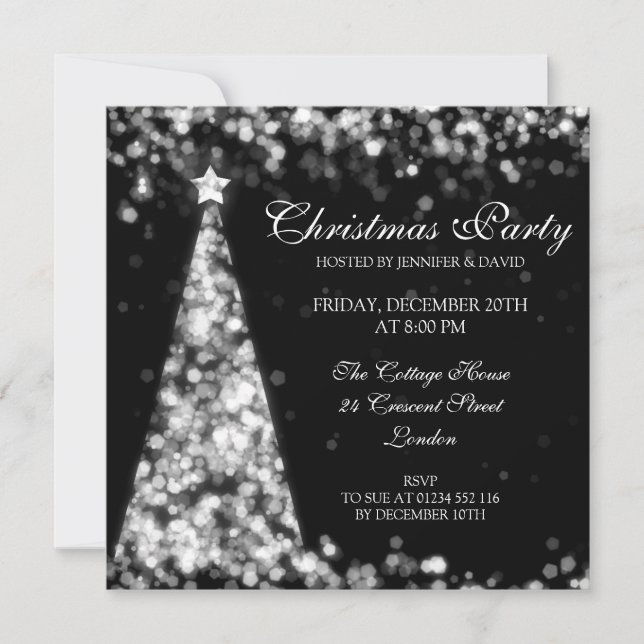 Invitation Soirée Elégante Silver & Black Christmas (Devant)