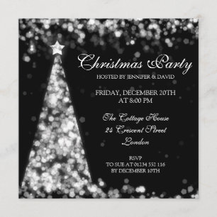 Invitation Soirée Elégante Silver & Black Christmas