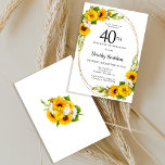 Invitation Soirée élégante tournesol 40e anniversaire<br><div class="desc">Jolie invitation tournesol jaune floral 40ème anniversaire. Les tourbières jaunes et les marguerites blanches se mêlent aux tournesols. Un cadre doré lui donne une ambiance élégante. Très facile à customiser. Ce dos est blanc avec un bouquet de tournesol. C'est parfait pour un anniversaire d'été.</div>