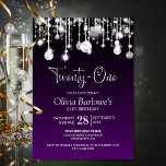 Invitation Soirée élégante violet 21e anniversaire<br><div class="desc">Élevez la célébration du jalon de votre invité d'honneur avec cette invitation violette à la fête du 21e anniversaire. Moderne et élégant, il donne le ton parfait pour une soirée inoubliable. Personnaliser les invitations est une brise, il suffit de remplir les détails essentiels en utilisant les modèles de texte fournis....</div>