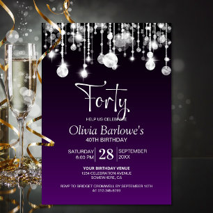 Invitation Soirée élégante violet 40e anniversaire