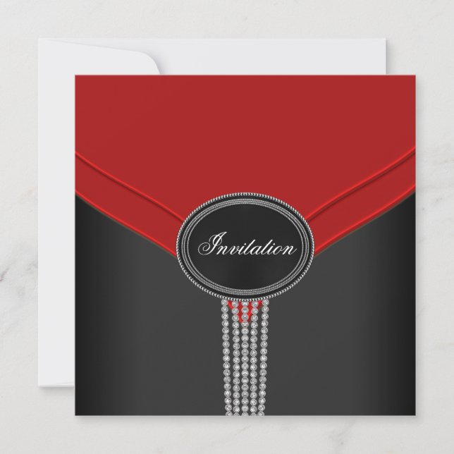 Invitation Soirée en noir et blanc avec diamants rouges (Devant)