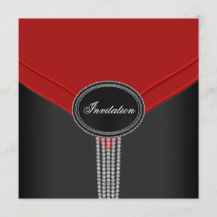 Invitation Soirée en noir et blanc avec diamants rouges