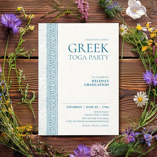 Invitation Soirée en Toga bleue avec éléments en pierre grecq (Créateur téléchargé)