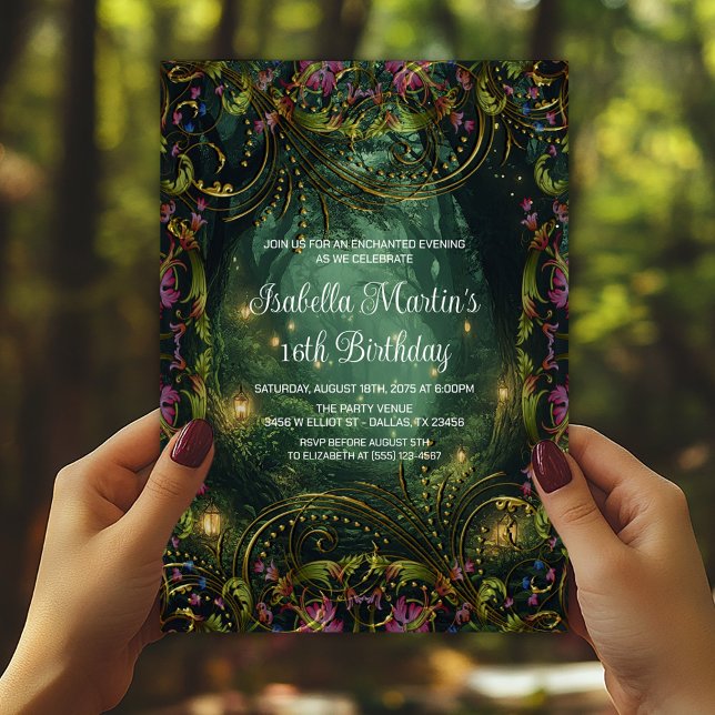 Invitation Soirée Enchantée Toute Occasion Anniversaire (Enchanted forest invitation for any occasion. Simply add your event details.)