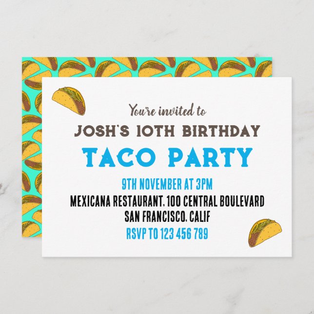 Invitation Soirée Enfants Taco fête d'anniversaire (Devant / Derrière)