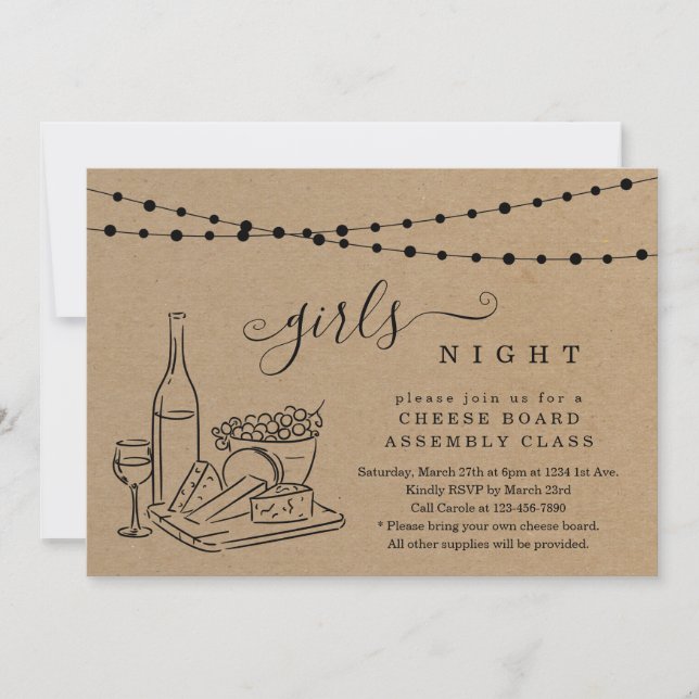 Invitation Soirée entre filles dégustation de vins et planche (Devant)