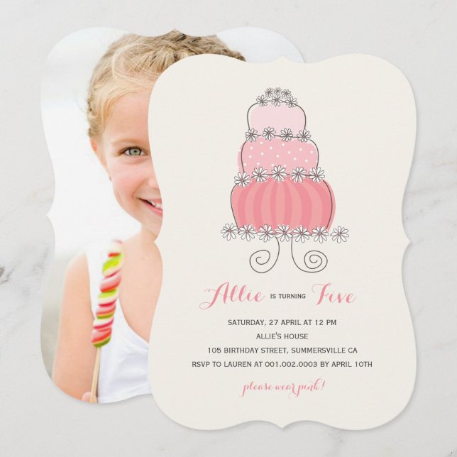 Invitation Soirée Et Whimsical Pink Cake Girl Anniversaire (Devant / Derrière)