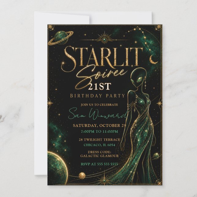 Invitation Soirée étoilée pour un 21e anniversaire (Devant)